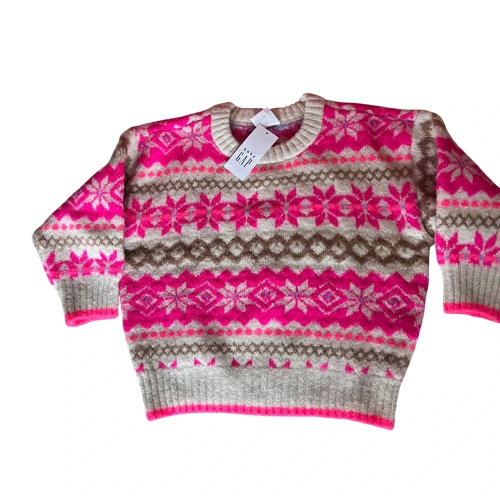 Girls Baby Gap Fair Isle Sweater 18 - 24 months Cream‎ Pink NWT